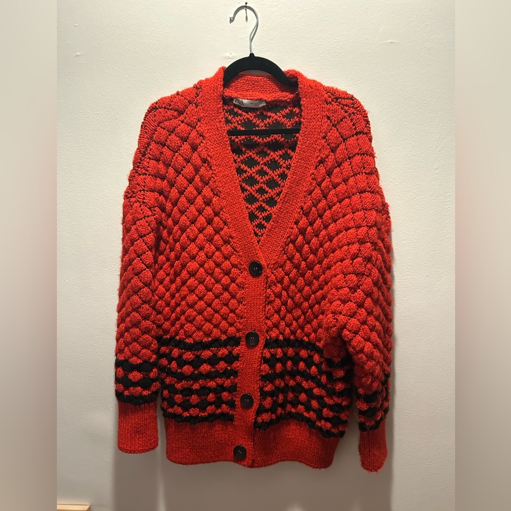 Zara oversized red cardigan sweater size M